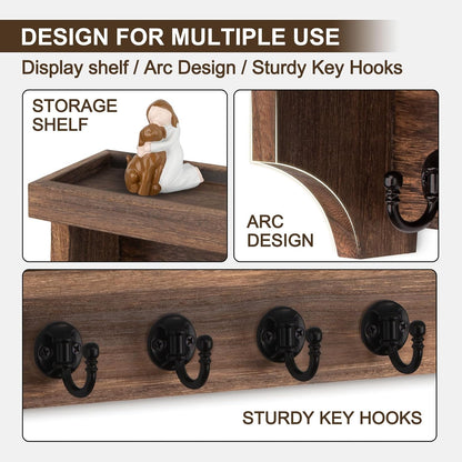 Key and Mail Holder Wall Mount, Mail Organizer with 5 Key Hooks | Key Holder with Shelf, Key Holder for Coat, Dog Leash, Home Decor Rack, Entry Way Organizer