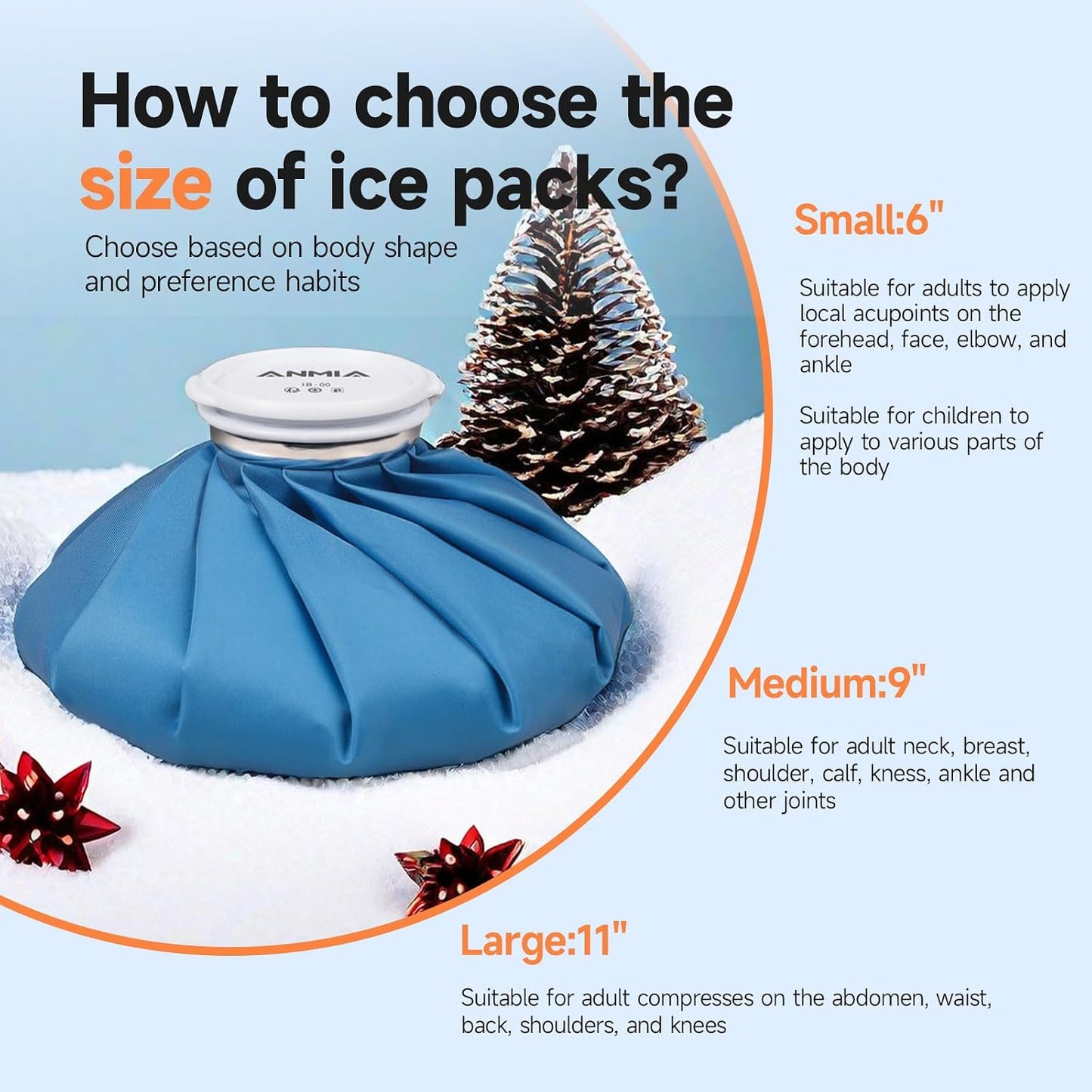 ANMIA Ice Pack Bags with Wrap for Injuries Reusable, Cold Pack Water Bag Hot Bag for Pain Relief, Leak-Proof Elastic Ice Bag, Size 9''