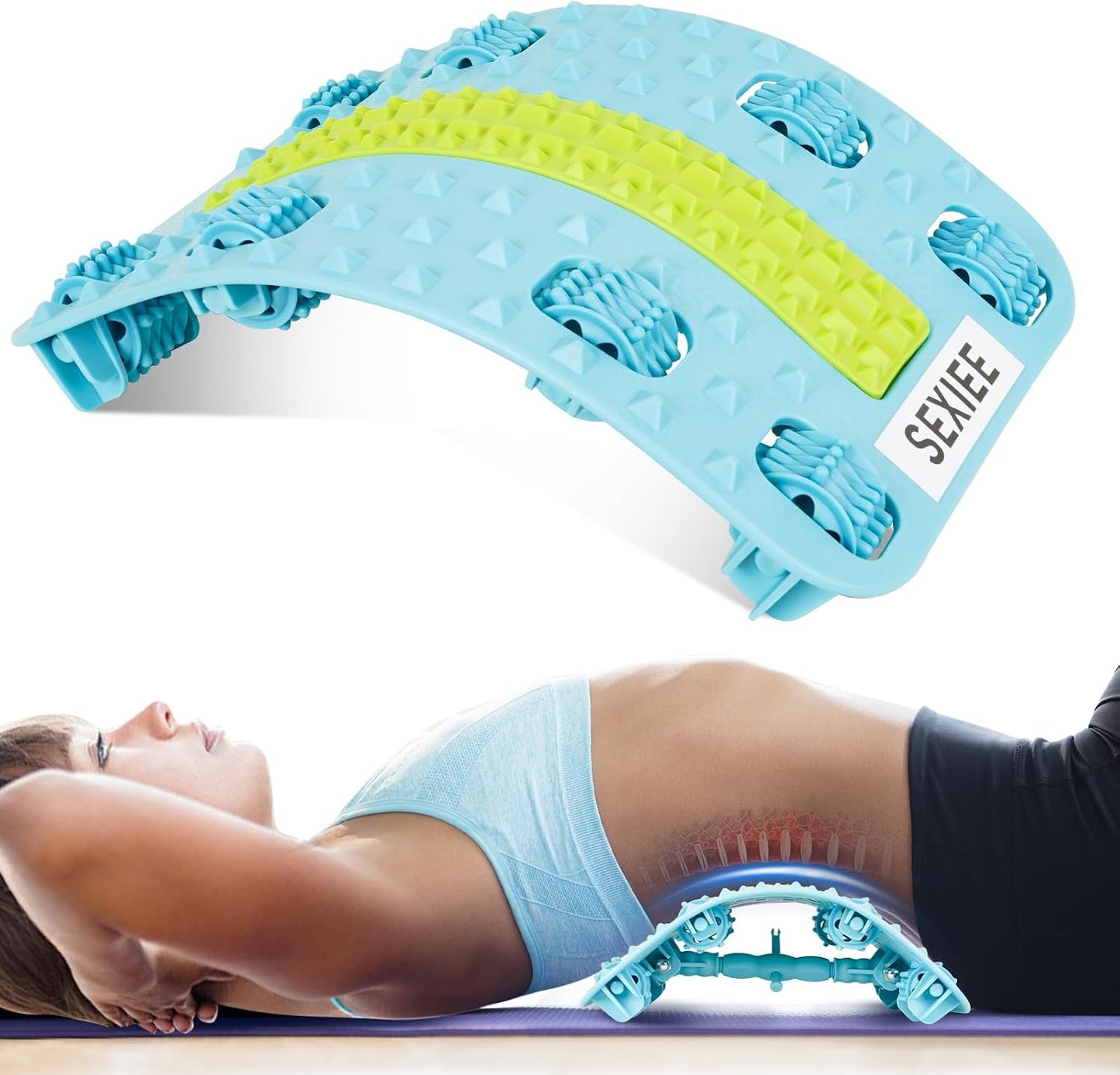 Back Stretcher for Lower Back, Pneumatic Adjustable Lumbar Support Board with 10 Magnets and 90 Massage Points, Daily Back Stretching Device for Home, Office, Yoga and Travel