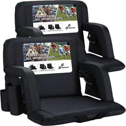 Sportneer Stadium Seats with Back Support: 2.5'' Thick Comfy Cushion 6 Adjustable Angle Bleacher Seat with Armrest - 2 Large Pockets, 2 Cup Holders Stadium Chair for Sport Events Concerts Parks