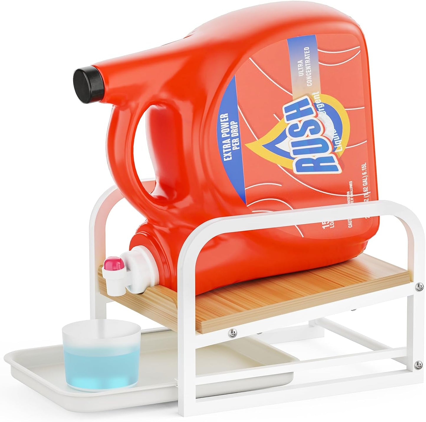 Laundry Detergent Holder Stand, Liquid Detergent Dispenser Shelf Organizer with Cleanable Drip Tray, Liquid Holder Stand Catcher for Laundry Room Organization and Storage (Flat-BlackWhite)