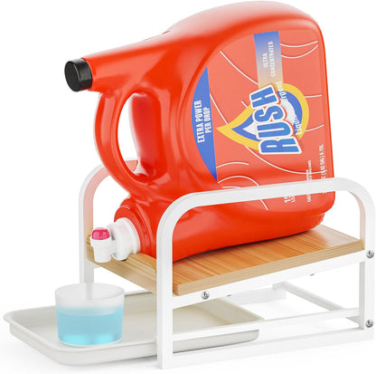 Laundry Detergent Holder Stand, Liquid Detergent Dispenser Shelf Organizer with Cleanable Drip Tray, Liquid Holder Stand Catcher for Laundry Room Organization and Storage (Flat-BlackWhite)