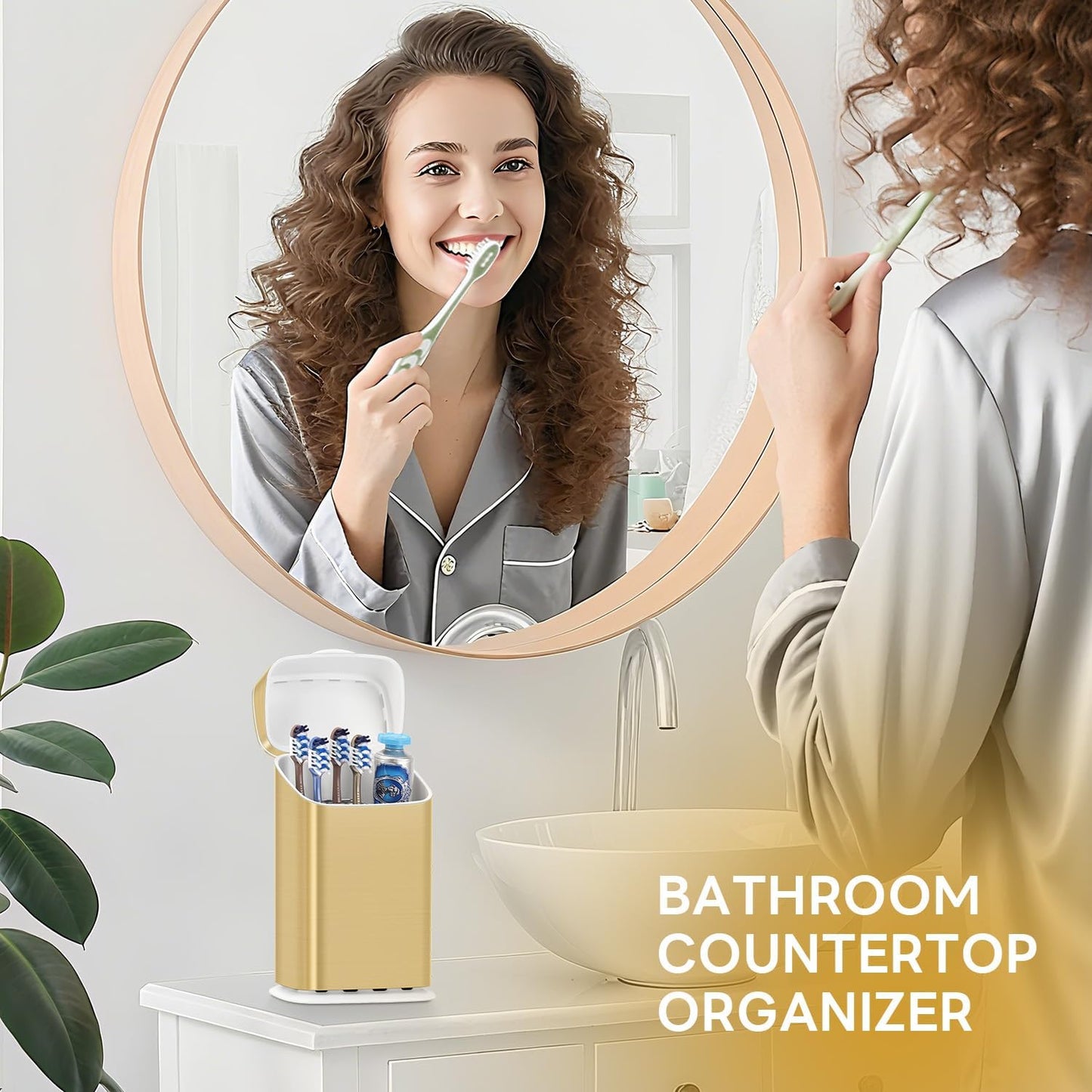 GFWARE Electric Toothbrush Holder with Cover, Ventilated & Drainage, Silver | Detachable 5 Slots Bathroom Organizer for Toothbrush & Toothpaste, Waterproof & Dustproof, Electric Toothbrushes Under 10 In