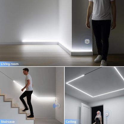 Motion Sensor LED Strip Light Kit 16.4Ft Running Water Flowing | LED Strip Lights Cut&Dimmable, 3000K 24V Motion Activated Flexible Horse Race Tape Light for Room Stair Corridor