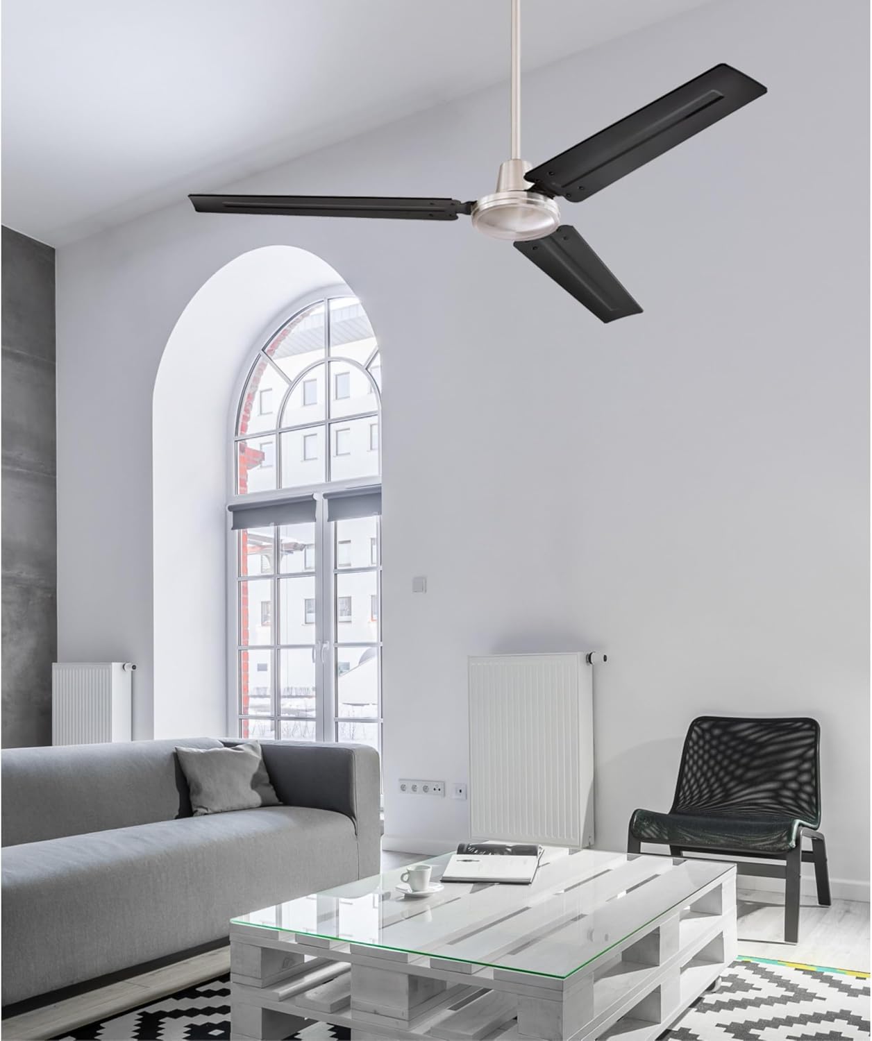Westinghouse 7840900 Industrial 56-Inch Three-Blade Ceiling Fan with J-Hook Installation System, White, Wall Control | J-hook installation system, Wall control included, Three steel blades, Indoor installation, High-airflow performance
