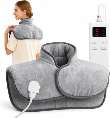 Heating Pad for Neck and Shoulders and Back, Weighted Electric Heat Pads | Heating Pad for Period Cramps with 6 Heating & 4 Timer Setting, Soft Comfort Fabric, Christmas Birthday Gifts for Women Men