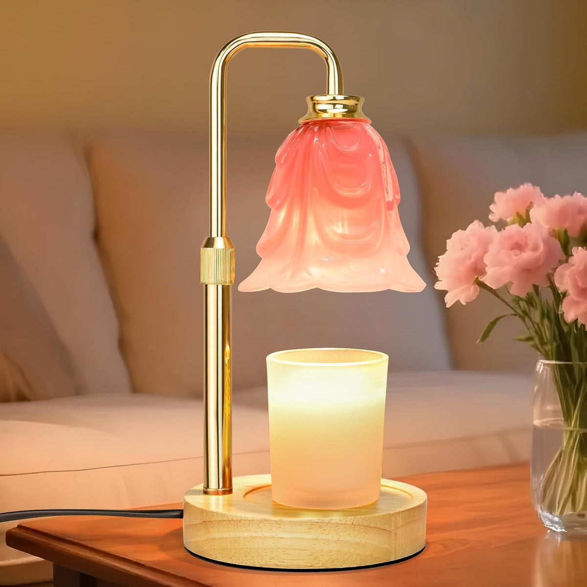 XJZJY Pink Flower Candle Warmer Lamp with Timer, Birthday Gifts for Women