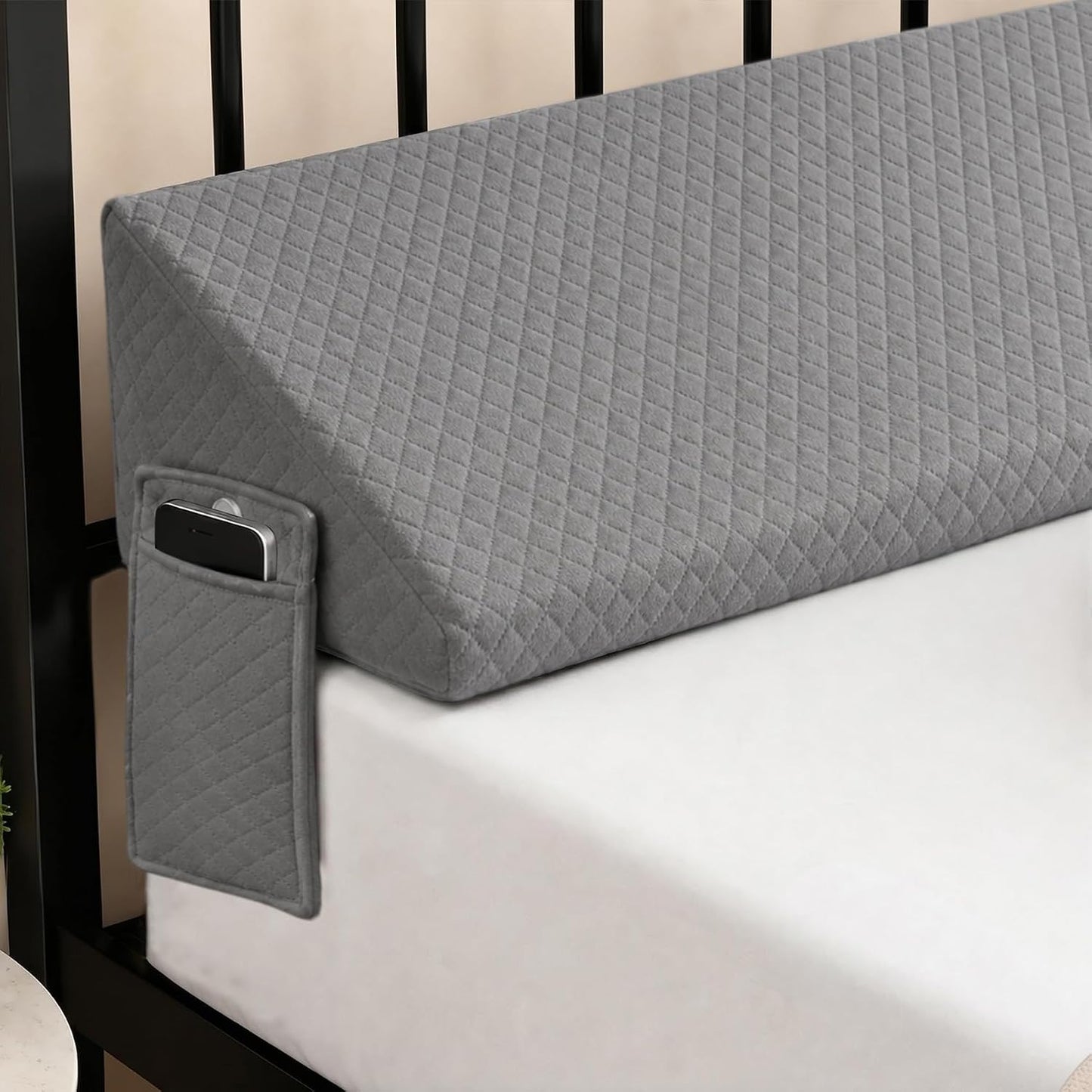 Twin Bed Wedge Pillow for Headboard Gap/Bed Gap Filler Black | Long Triangle Corner Pillows with Pockets,Dense Foam,Pillow Prevents Stuff Drops, Between Twin Mattress and Frames Home Decor