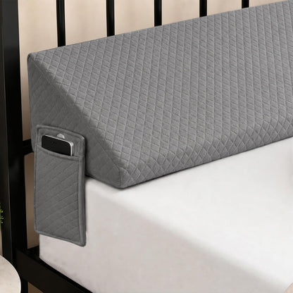 Twin Bed Wedge Pillow for Headboard Gap/Bed Gap Filler Black | Long Triangle Corner Pillows with Pockets,Dense Foam,Pillow Prevents Stuff Drops, Between Twin Mattress and Frames Home Decor