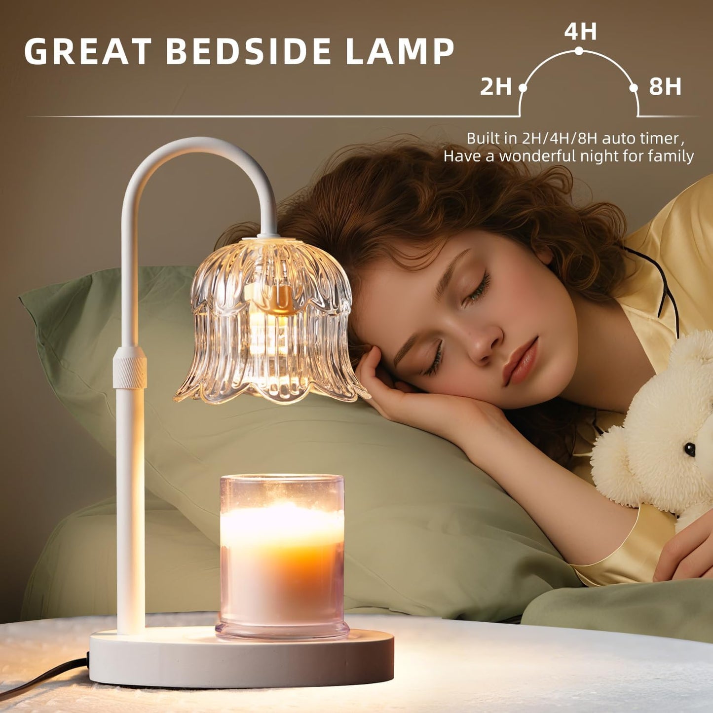 CRMILL Candle Warmer Lamp with Timer: Adjustable Dimmable Height Adjustable Warming - Flower Shape Wax Lamp Jar Candles No Flame Modern Home Decor Table Lights - Home Living Bedroom