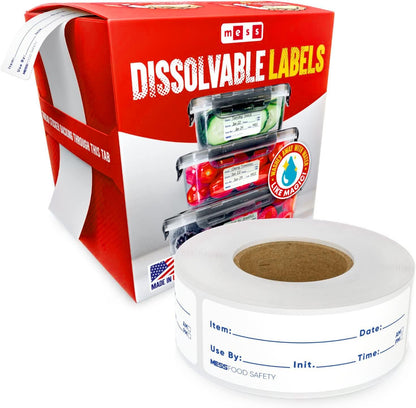 MESS Dissolvable Food Labels for Containers 1x3/2x3 500 Blank Kitchen Labels - Food Storage Labels - Removable Freezer Labels - Dissolvable Labels for Food Containers