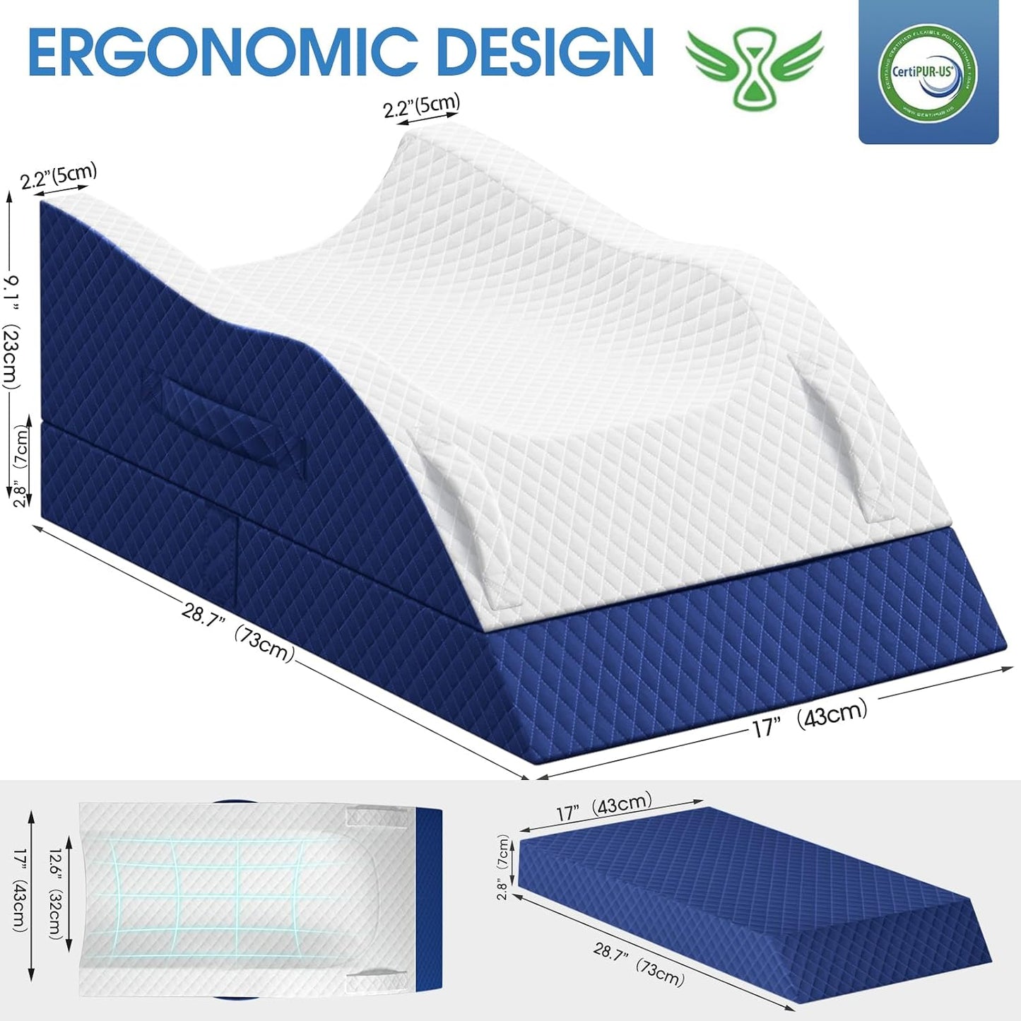 TranquilRelax Leg Elevation Pillows for After Surgery, Wedge Pillow, Grey | Memory Foam, All-around Knee & Ankle Support for Swelling, Height-adjustable, Nop-Slip Bottom, Washable Cover, Single-leg