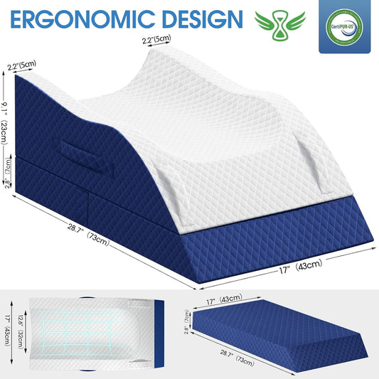 TranquilRelax Leg Elevation Pillows for After Surgery, Wedge Pillow, Grey | Memory Foam, All-around Knee & Ankle Support for Swelling, Height-adjustable, Nop-Slip Bottom, Washable Cover, Single-leg