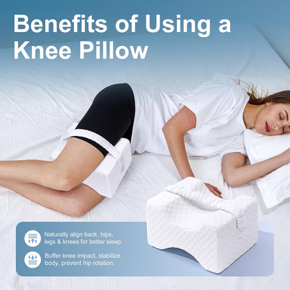 UJPFEO Knee Pillow for Side Sleepers, Leg Pillow for Sciatica, Back, HIPS, Knees, Joints Pain Relief,Pillows for Between Legs While Sleeping Spine Alignment Support & Relieves Pressure,Cooling White