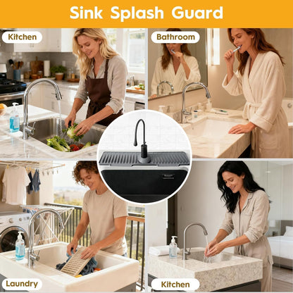 16" Silicone Faucet Mat for Kitchen Sink of The Lastest, Beige | 8° Slope Fast Self-draining, Kitchen Sink Water Splash Guard, Behind Faucet Draining Mat, for Bathroom Kitchen Sink Area