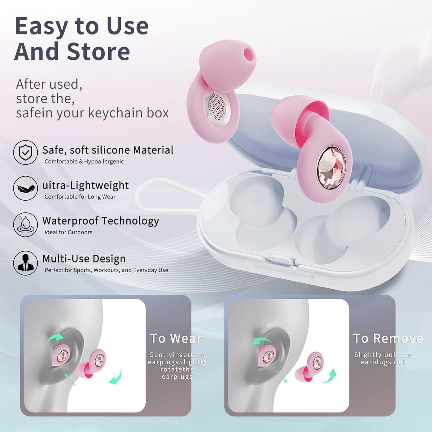 Ear Plugs for Sleeping Noise Cancelling Reusable Silicon Ear Plugs for Noise Reduction & Snoring, Concerts, Sider Sleepers Airplane Earplugs with 8 Ear Tips and Small Box Silicone Earplugs (Black)
