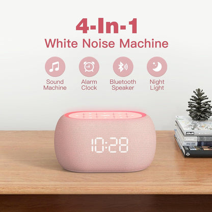 ANJANK White Noise Sound Machine Alarm Clock with Hi-Fi Bluetooth Speaker, 21 Soothing Sounds/7 Night Lights, 0-100% Dimmer/Sleep Timer/Volume Control, Soother for Adults Kids Sleeping, Bedroom, White