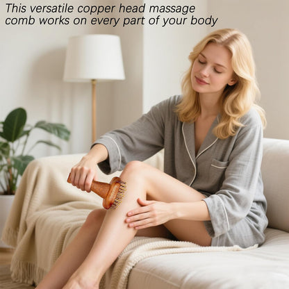 24-Teeth Copper Copper Head Massage Comb for Body and Scalp, Brass Body Massage Brush Rosewood Handle Body Massage for Abdomen Legs Back – Portable Chinese SPA GuaSha Tool