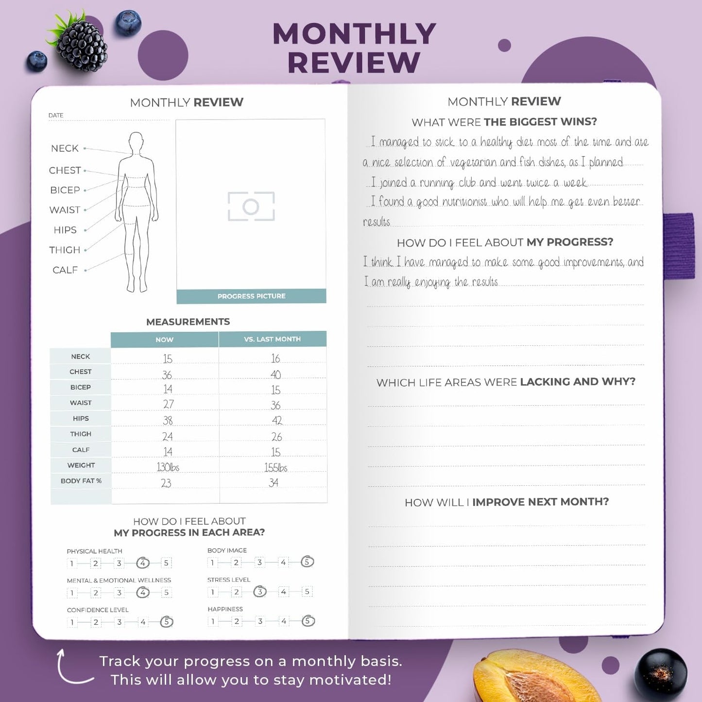 Clever Fox Wellness Planner & Food Journal for Weight Loss, A5 Orange | 5.8"x8.3" nutrition & exercise tracker for women tracking meals, diet & symptom diary, calorie counter notebook, stickers