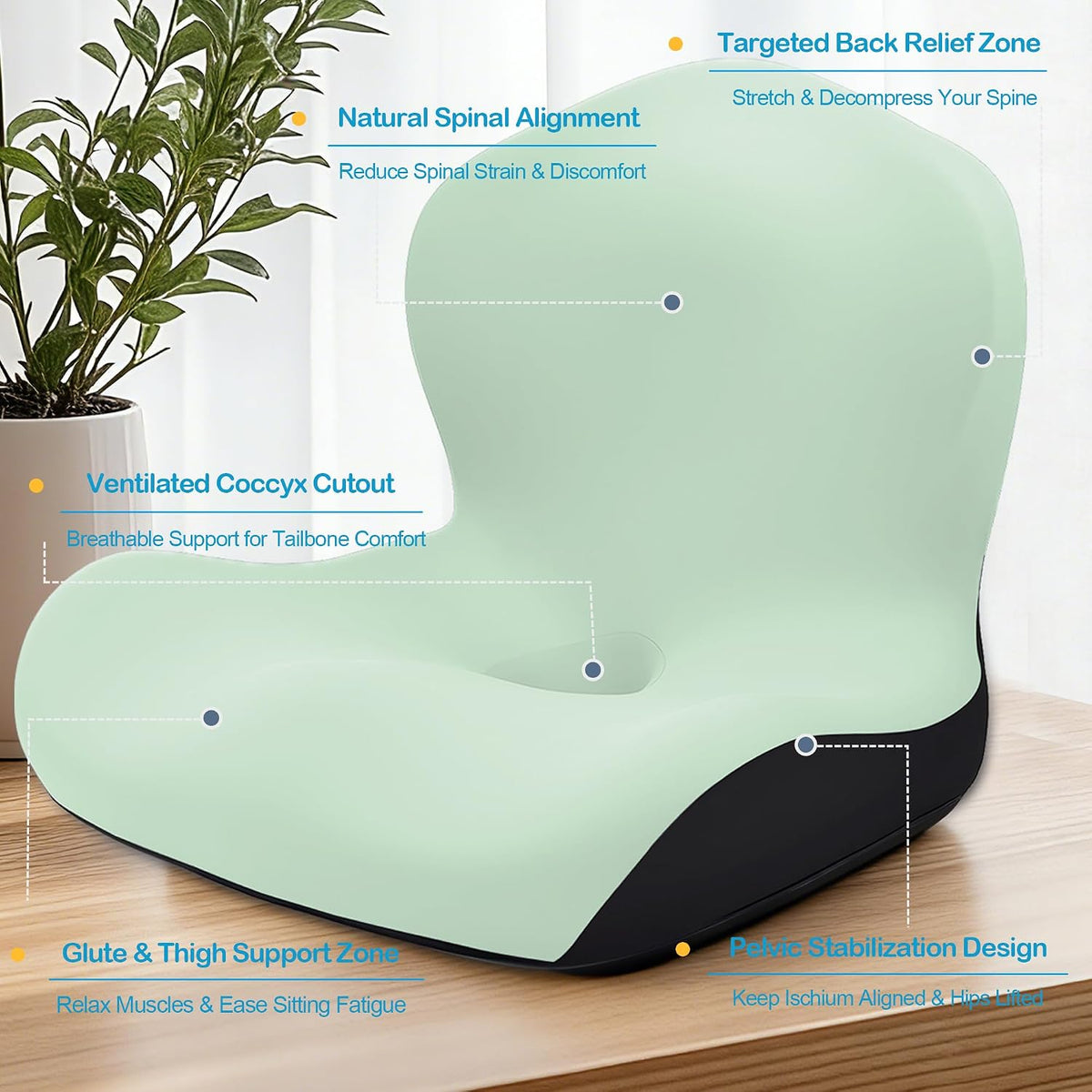 Seat Cushion for Office Chair and Car, L-Shaped Ergonomic Car Seat Cushions, Memory Foam Chair Cushion, Lumbar Support Pillow for Wheelchair, Car, Home, Office, Desk, Black
