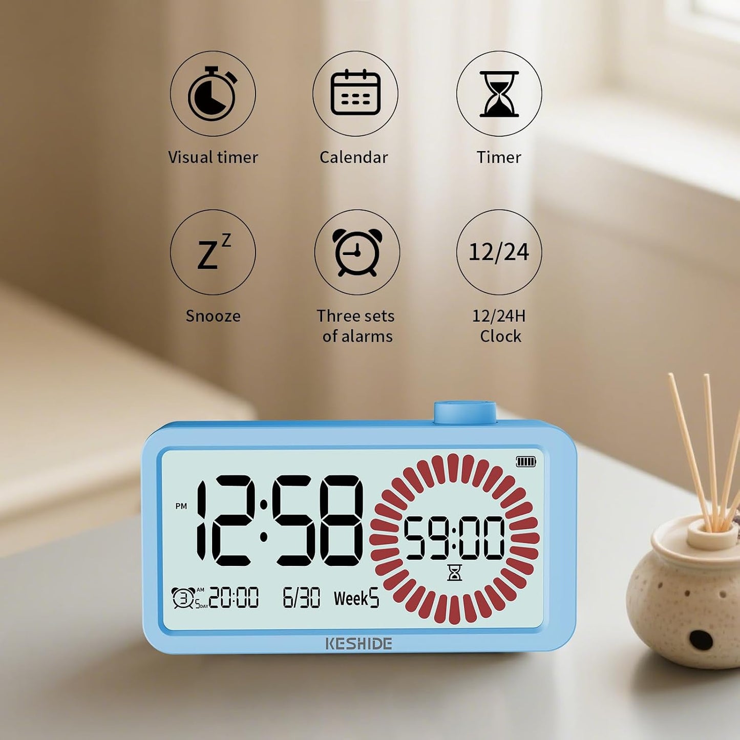 Visual Timer for Kids and Adults with Alarm Clock,LCD Digital 60-Minute Countdown Timer Time Management Tool for Home, School, or Work