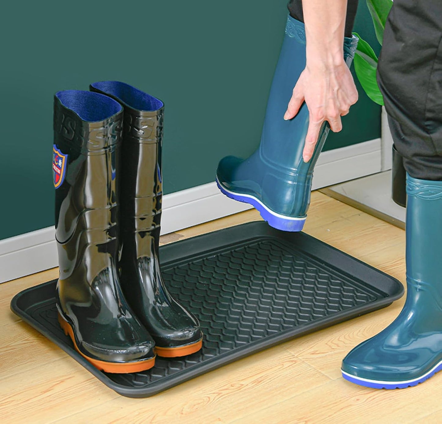 Boot Tray for Entryway,Hard Plastic Boot Mat,Shoe Tray,Shoe Mat for Indoor and Outdoor Use (Black Flower (Hard Plastic), 29.5X14.9 inch)