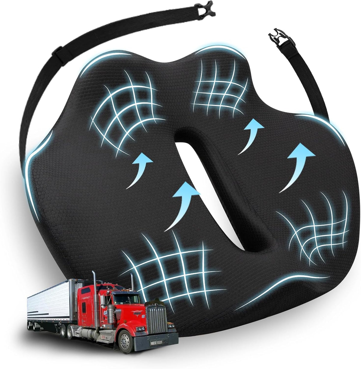 X-Large Truck Seat Cushion for Truck Drivers, Memory Foam Support