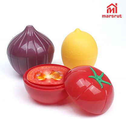 Marsrut 3pcs Vegetable Saver Storage, Onion Keeper for Refrigerator, Creative Container for Kitchen Garlic Onion Tomato Lemon Crisper Green Fruit Food Containers Holder with Lids