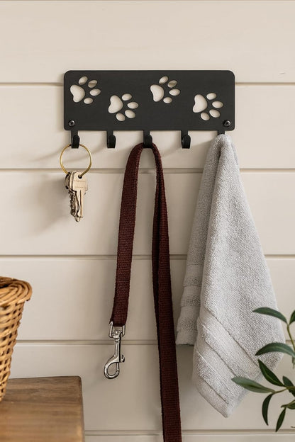 Walking Paws Key Rack Dog Leash Organizer - Large 9 inch | Made in USA. 5 Hooks. Wall Mounted