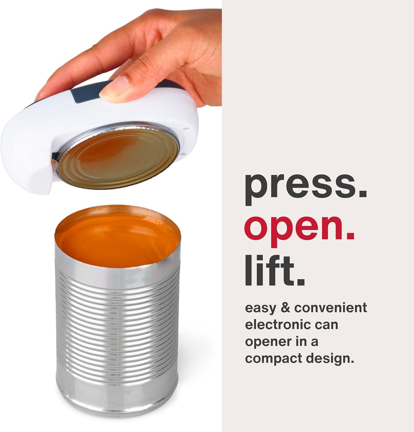 Zyliss EasiCan Electric Can Opener – One-Touch Automatic Tin Opener with Magnet for Safe Lid Removal – Compact, Hands-Free Design for All Can Sizes – Battery Operated, Easy to Use and Store