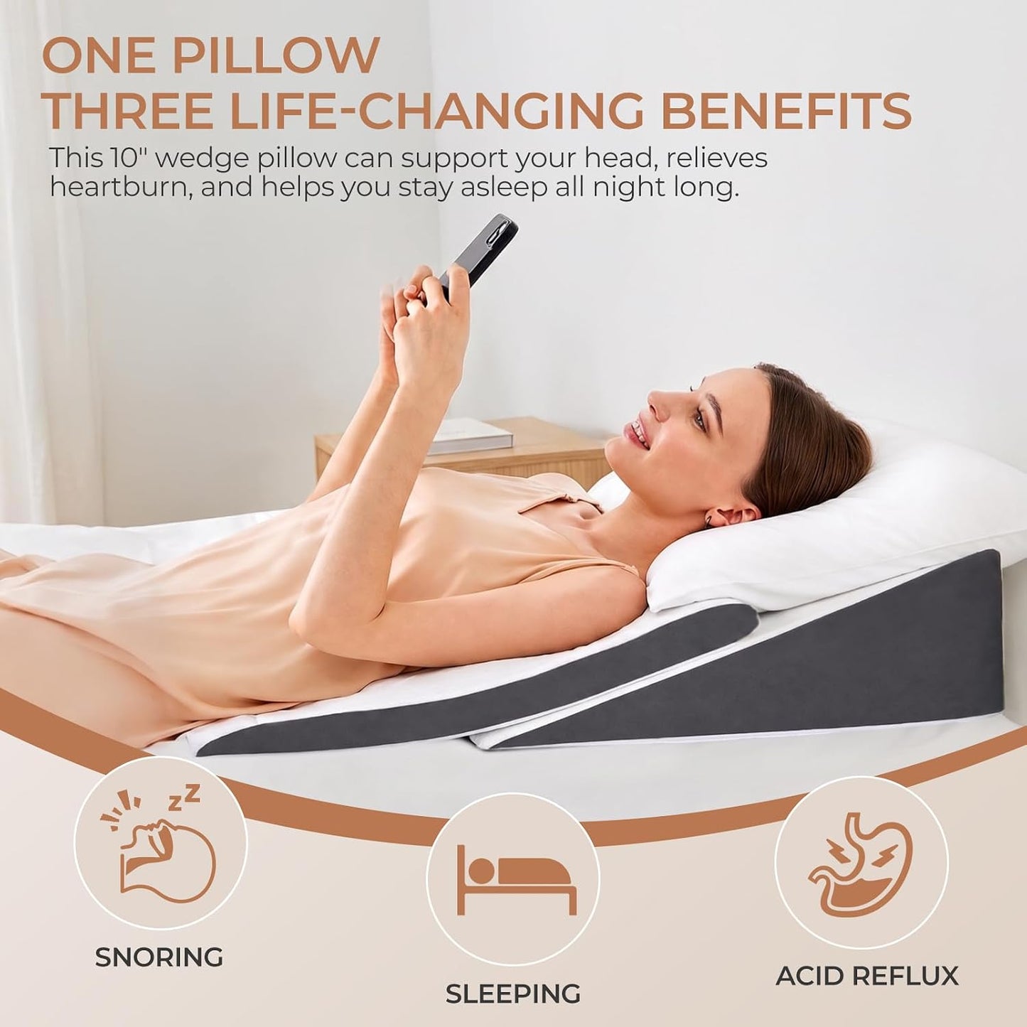 Vekkia Wedge Pillow for Sleep Apnea&Back Pain,Memory Foam Pillow Wedge,2PCS | 7.5'' Adjustable Triangle Pillow for Acid Reflux, GERD, Snoring, Surgery Recovery, Leg Elevation, 2 Heights&Softness Options