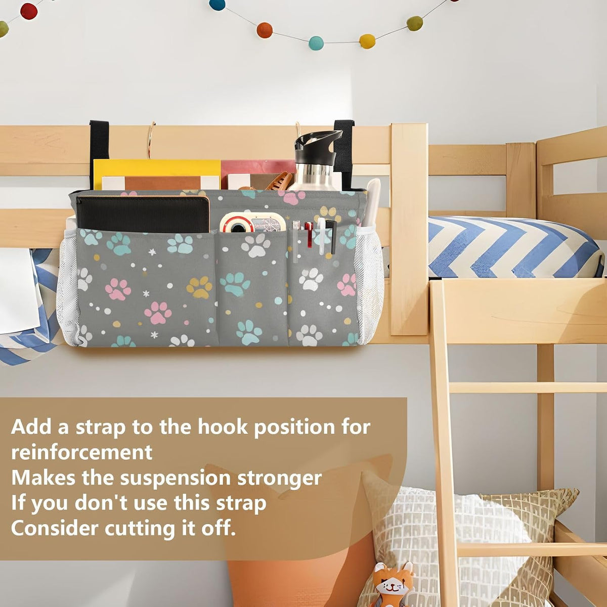 Bedside Caddy Hanging Bunk Bed Caddy Bed Organizer Hanging Pocket with 2 Hooks Bedside Storage Organizer Pocket Bag Holder Checkered Light Green - Colors B