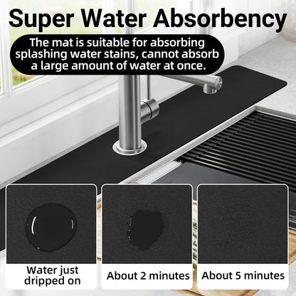LOPNUR Cuttable Faucet Mat for Kitchen Sink, Extra Long 29 Inch, Black | Super Absorbent & Fast Dry Diatomite Sink Splash Guard, 0.8-2.4 Inch Adjustable Faucet Hole, Cut to Fit Bathroom & RV Sinks