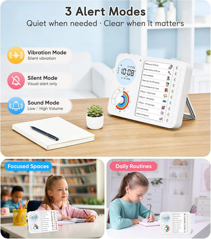 3-in-1 Visual Timer & ADHD Tool for Kids with Chore Chart & Planning Board | ADHD Timer with Digital Clock, Silent Task Timer for Adults with Visual Schedule for Home, School, Classroom, Work (Pink)