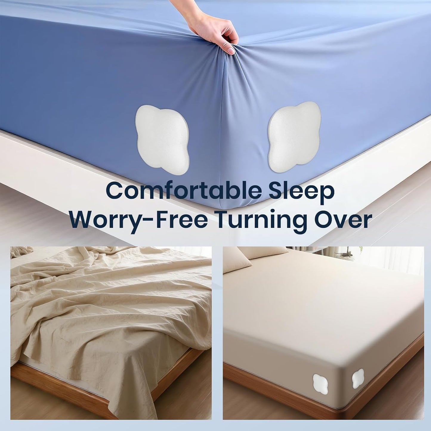 Flelano Sheet Holders 4 Pack,Bed Sheet Grippers One-Size-Fits-Most, Bed Sheet Holders for Corners Easy Installation Keeps Fitted Sheet Tight All Night(White)