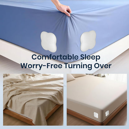 Flelano Sheet Holders 4 Pack,Bed Sheet Grippers One-Size-Fits-Most, Bed Sheet Holders for Corners Easy Installation Keeps Fitted Sheet Tight All Night(White)