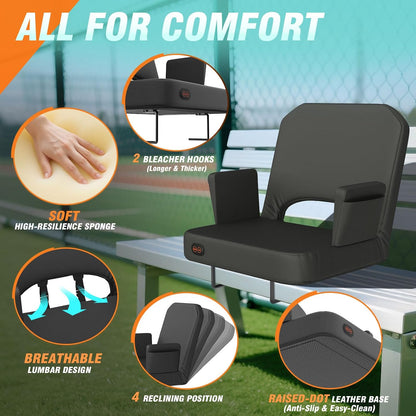 HOPERAN Heated Stadium Seats for Bleachers, Dual Control, Foldable Armrests | Independent Seat & Back 3 Level Heat (Battery Not Included), Soft Cushion, Recliner, Anti-Slip, Side Pockets, Oxford Fabric