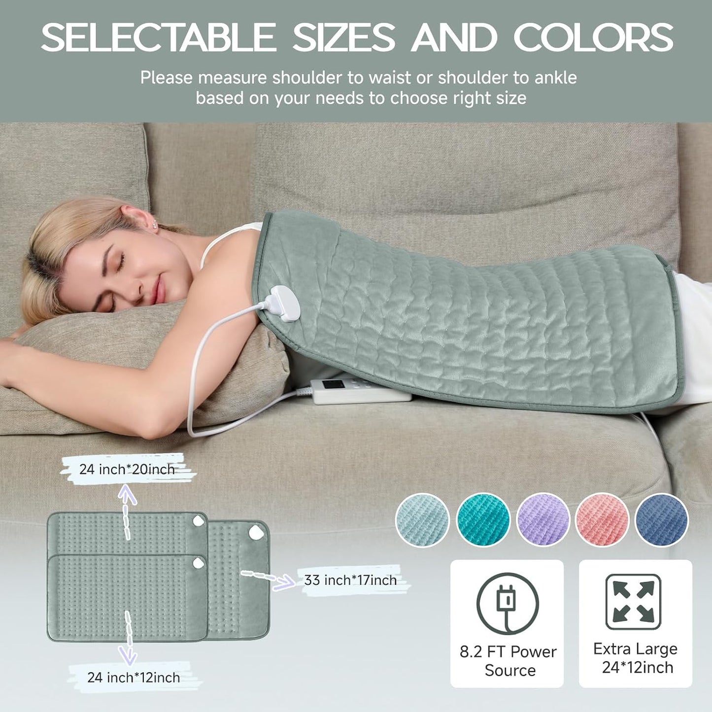 Heating Pad for Period Cramps, Heating Pad for Back/Neck/Shoulder Muscle Pain, 6 Heating&4 Timer Setting, Auto Shut Off, Dry/Moist Heat & Machine Washable, Gray Birthday Christmas Gifts for Women Mom
