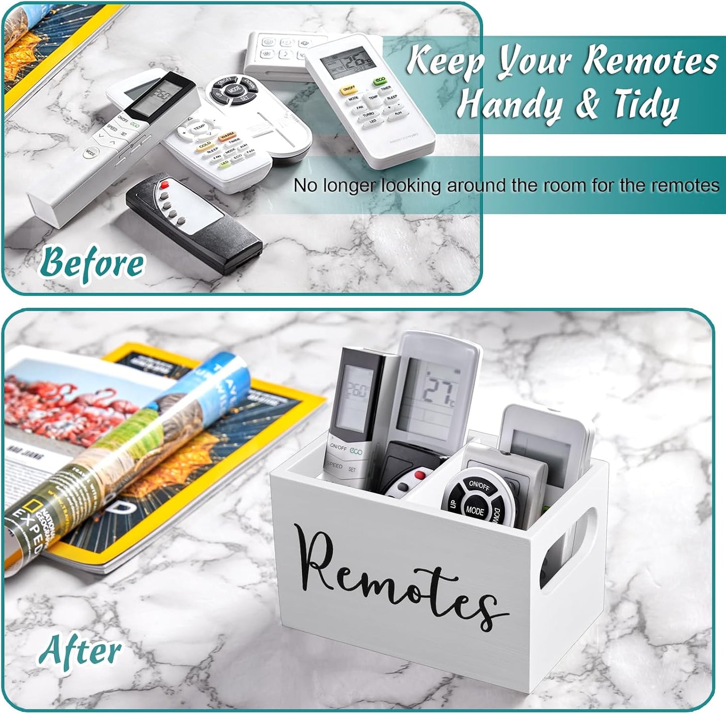 DRASTAR Remote Control Holder, Wood TV Remote Holder, Remote Storage Caddy, Remote Control Organizer (Black, 2 Slots)