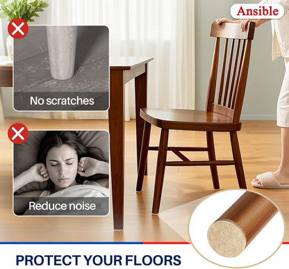 Ansible Felt Furniture Pads Chair Leg Floor Protectors 1" 60PCS | Felt Pads for Hardwood Floors,Self-Adhesive, Reduce Noise and Anti-Scratches,Easy to Install,Beige,Round