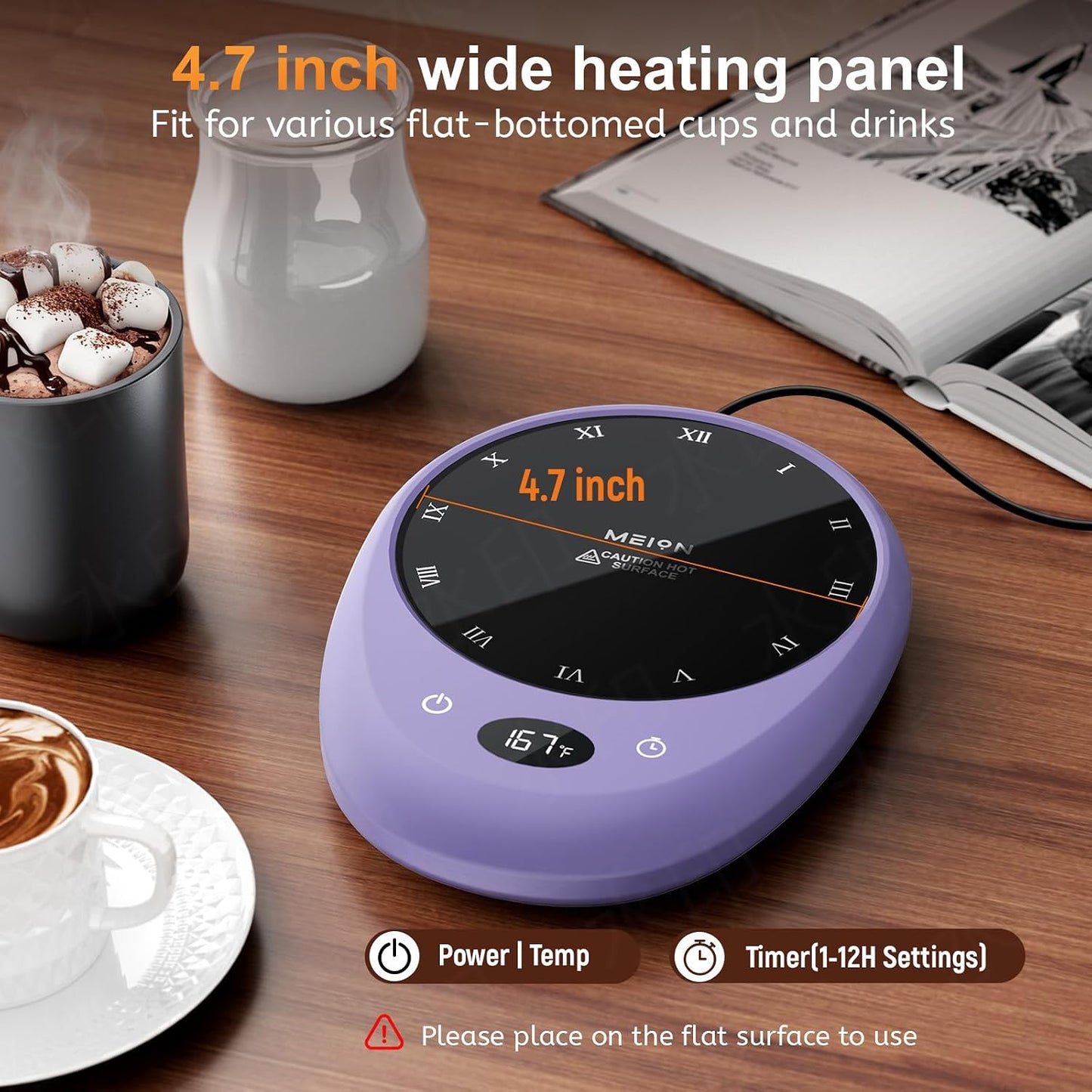 MEION Coffee Mug Warmer for Desk, Coffee Cup Warmer, 4 Temp Settings & 1-12H Timer, Coffee Warmer with Auto Shut Off Smart Gravity Sensor, Beverage & Candle Warmer Coffee Gifts Accessories(Black)