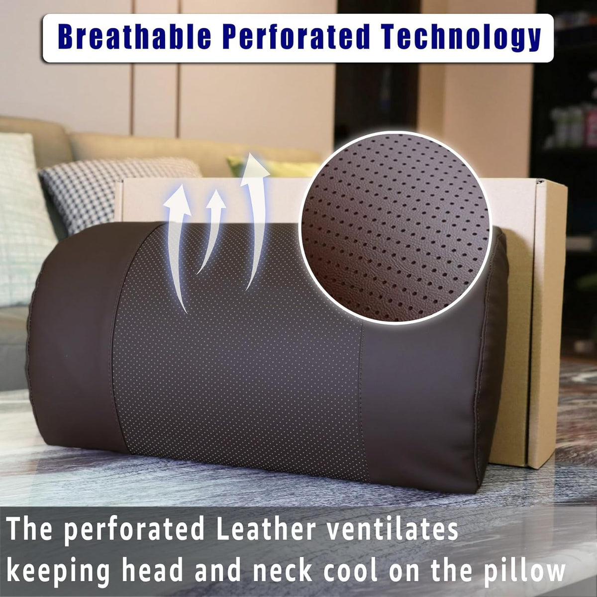 Breathable Perforated Leather Recliner Memory Foam Head Pillow - Non-Slip Base with Adjustable Neck Support in Chocolate, for Recliners, Sofas, and Loveseats, Ensuring Unmatched Relaxation