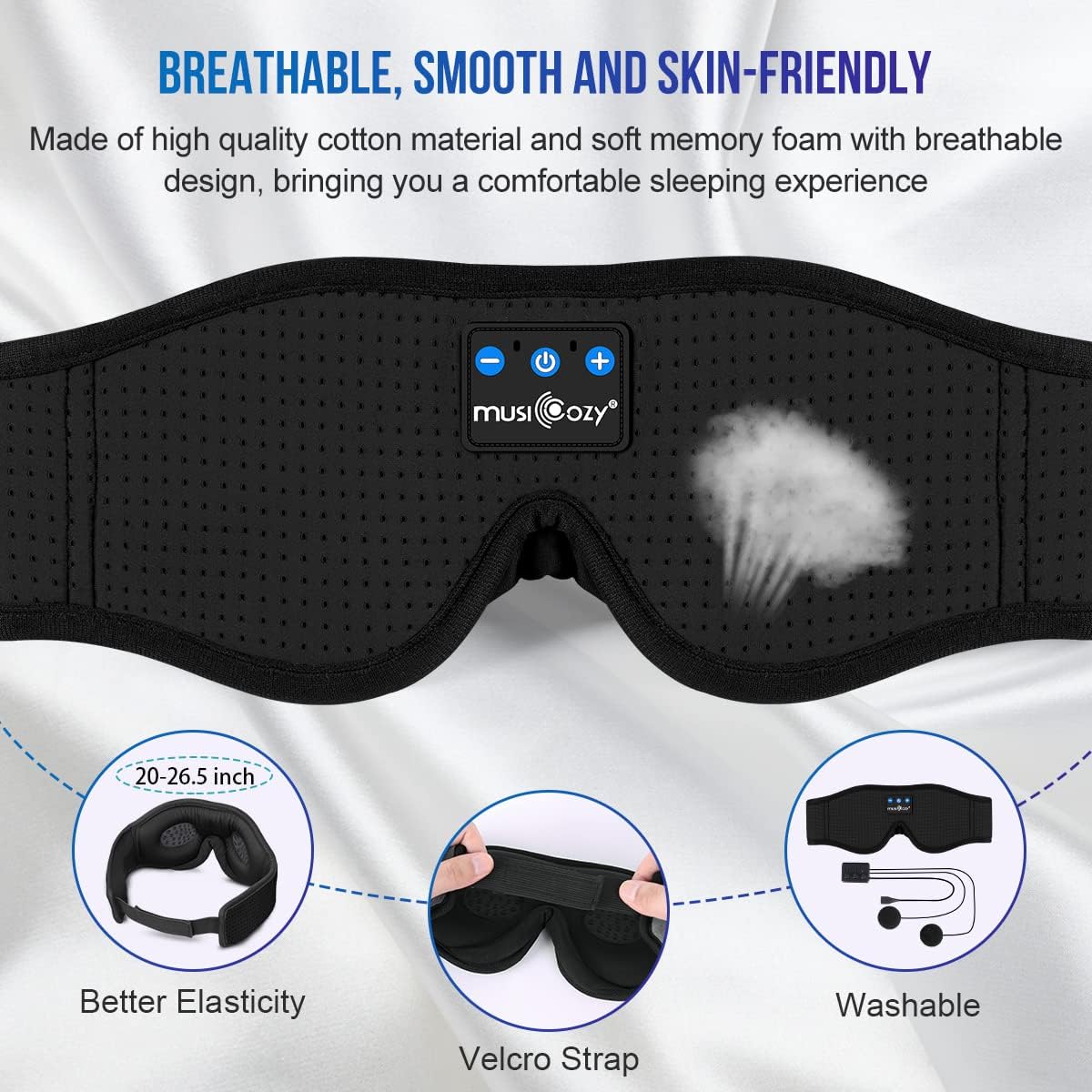 MUSICOZY Sleep Headphones Bluetooth 5.4 Sleep Mask with HD Sound