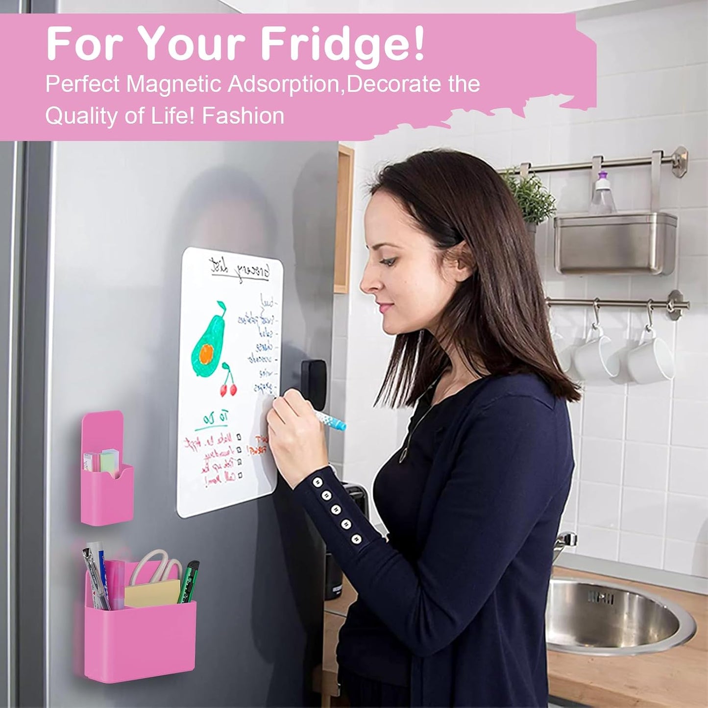 KITANIS Magnetic Pen Holder,2 Pack Magnetic Dry Erase Marker Holder with Generous Compartments,Strong Magnet Storage Marker Pen Pencil Organizer for Refrigerator,Whiteboard,Locker Accessories