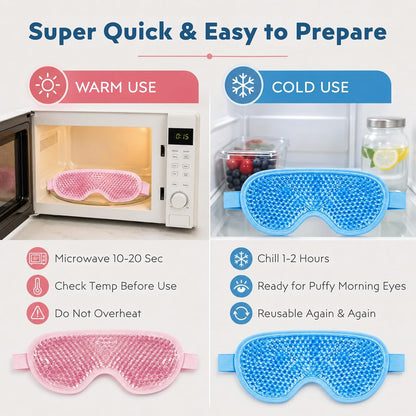 Gel Eye Mask, 2 Pack Cooling Eye Mask for Puffiness & Dark Circles, Hot/Cold Reusable Ice Packs with Flexible Beads, Full Coverage Compress Sleeping Mask with Adjustable Soft Plush Strap for Women Men