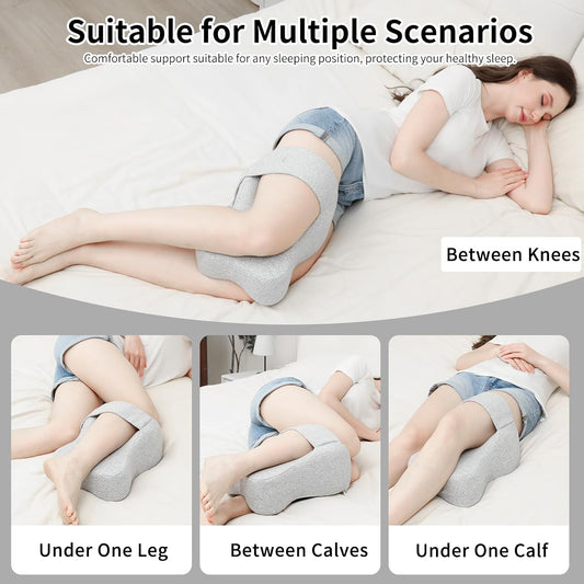 Pregnancy Knee Pillow for Side Sleepers with Strap, Memory Foam Leg Pillow for Sciatica Pain Relief, Hip & Back Support, Alignment Cushion for Pregnant Women, Post Surgery Leg Elevation (Gray)