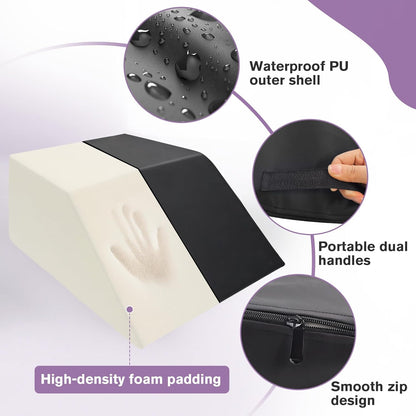 Massage Table Bolster Pillow for Leg Support,Durable 30D Foam with Easy-Clean PUCover,Trapezoidal Elevating Leg Wedge for Physical Therapy 20.4 x 18.5 x 9 Inch(Black)