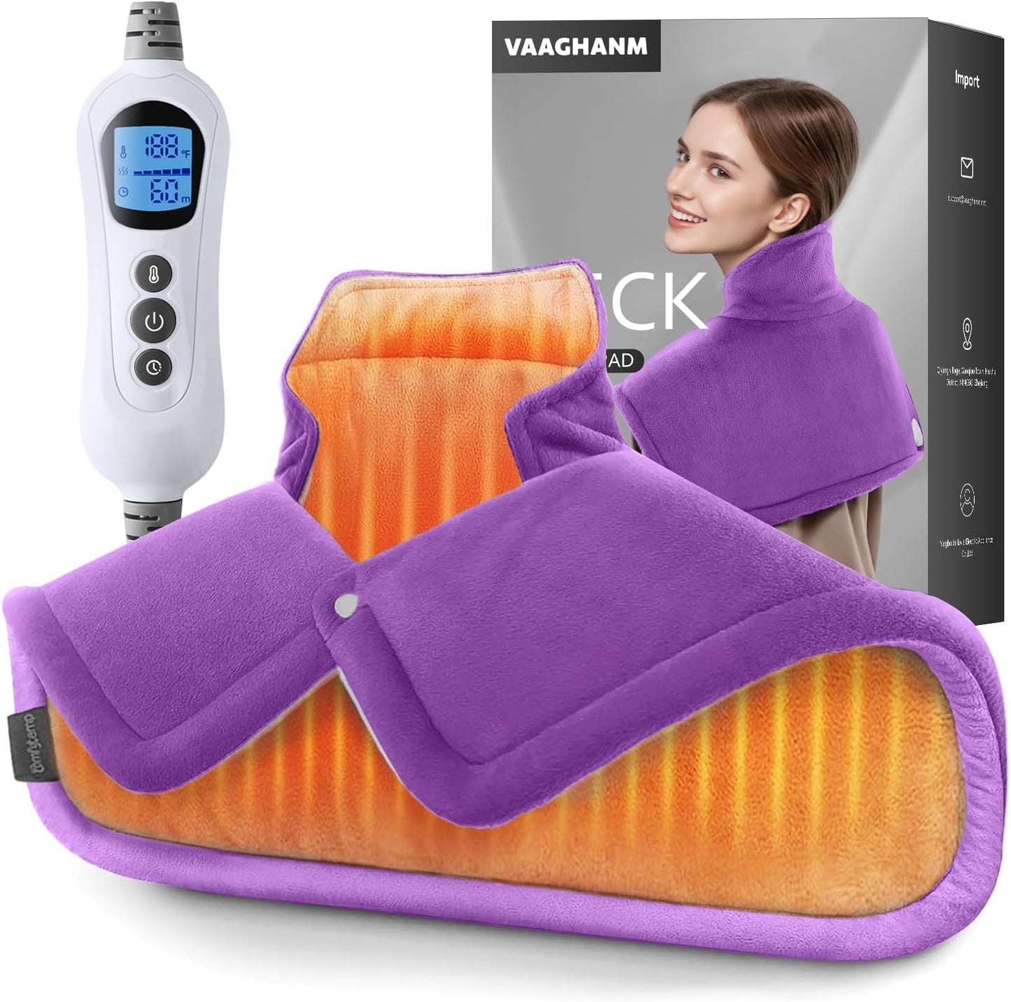 VAAGHANM Heating Pad: Electric Weighted Instant Heat Pad for Neck & Shoulders & Back -6 Heat Options & 6 Auto Timer Mode -for Office/Home/Post-Workout