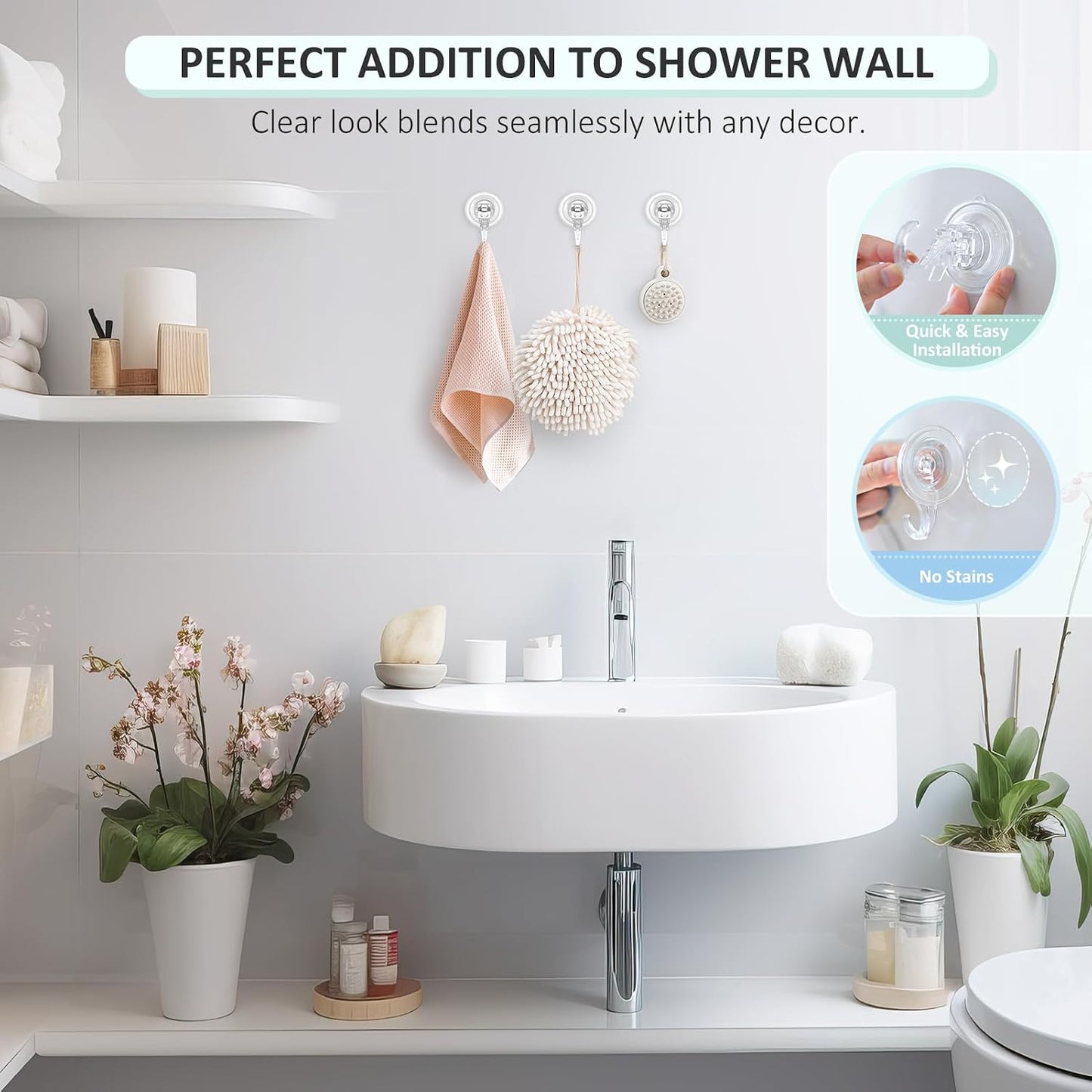 VIS'V Shower Suction Cup Hooks, Removable and Reusable, Clear, Small, 2 Pcs | Clear Invisible Design, Locking Suction Technology, Dual Vacuum Suction, Heavy Duty, Fits for Smooth Flat Surfaces