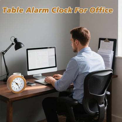 4'' Natural Wooden Analog Alarm Clock with Soft Night Light - Battery Operated Non-Ticking Silent Tabletop Minimalist Desk & Bedside Clock for Bedrooms Living Room Home Office Decor